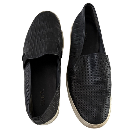 Vince Shoes - Vince Perforated Black Slip-On Loafers Size 8.5